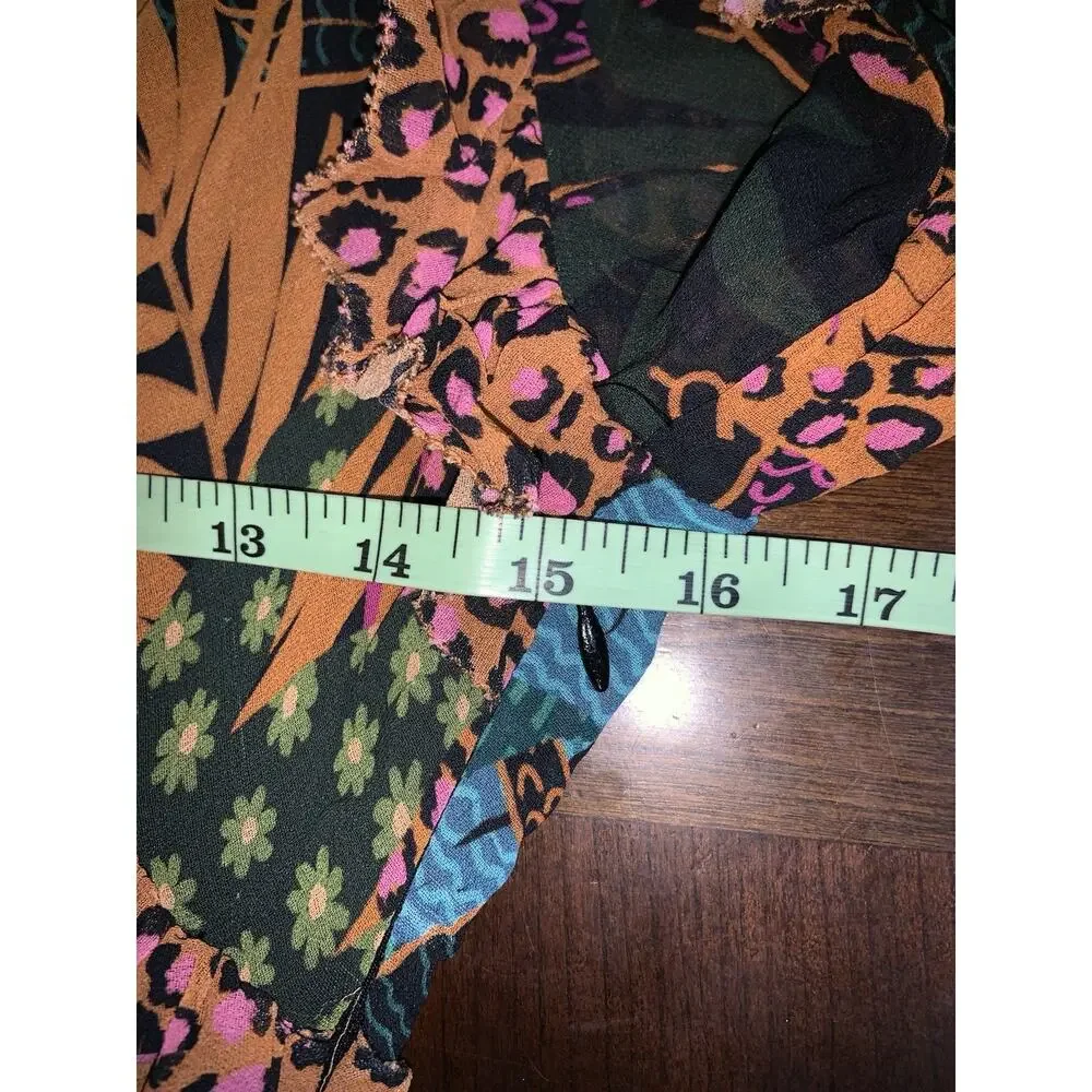 Farm Rio Black Floral and Animal Print Ruffle Mini Dress Size Small